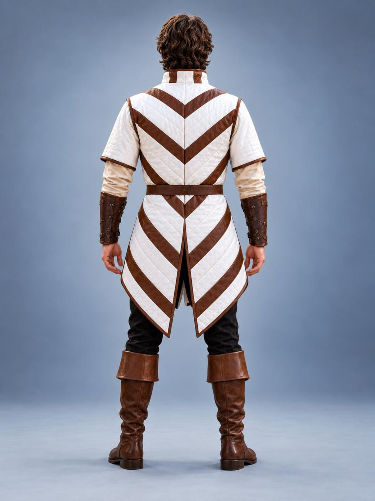 Men's Medieval Gambeson Tunic, White Brown Quilted Armor, LARP Reenactment Costume