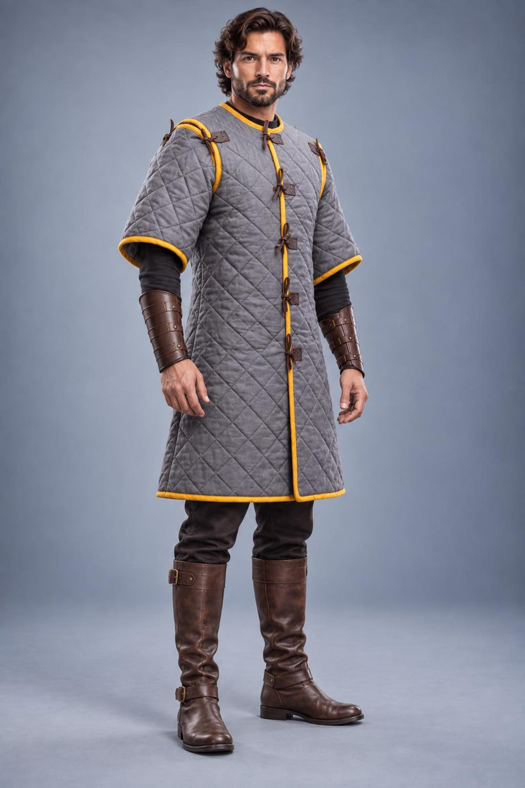 Men's Medieval Gambeson Coat, Grey Quilted Armor Tunic, LARP Knight Costume, Renaissance Outfit
