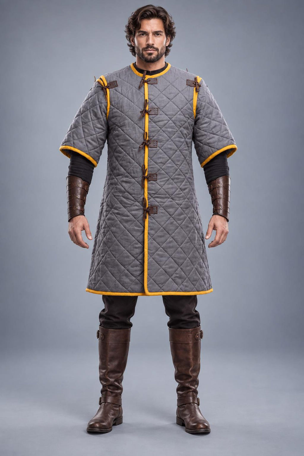 Men's Medieval Gambeson Coat, Grey Quilted Armor Tunic, LARP Knight Costume, Renaissance Outfit