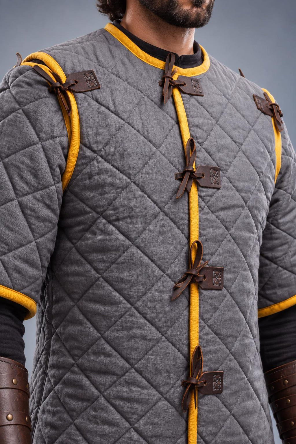 Men's Medieval Gambeson Coat, Grey Quilted Armor Tunic, LARP Knight Costume, Renaissance Outfit