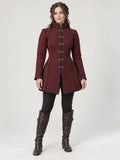 Women’s Medieval Gambeson Coat, Burgundy Quilted LARP Jacket, Renaissance Armor, Reenactment Costume