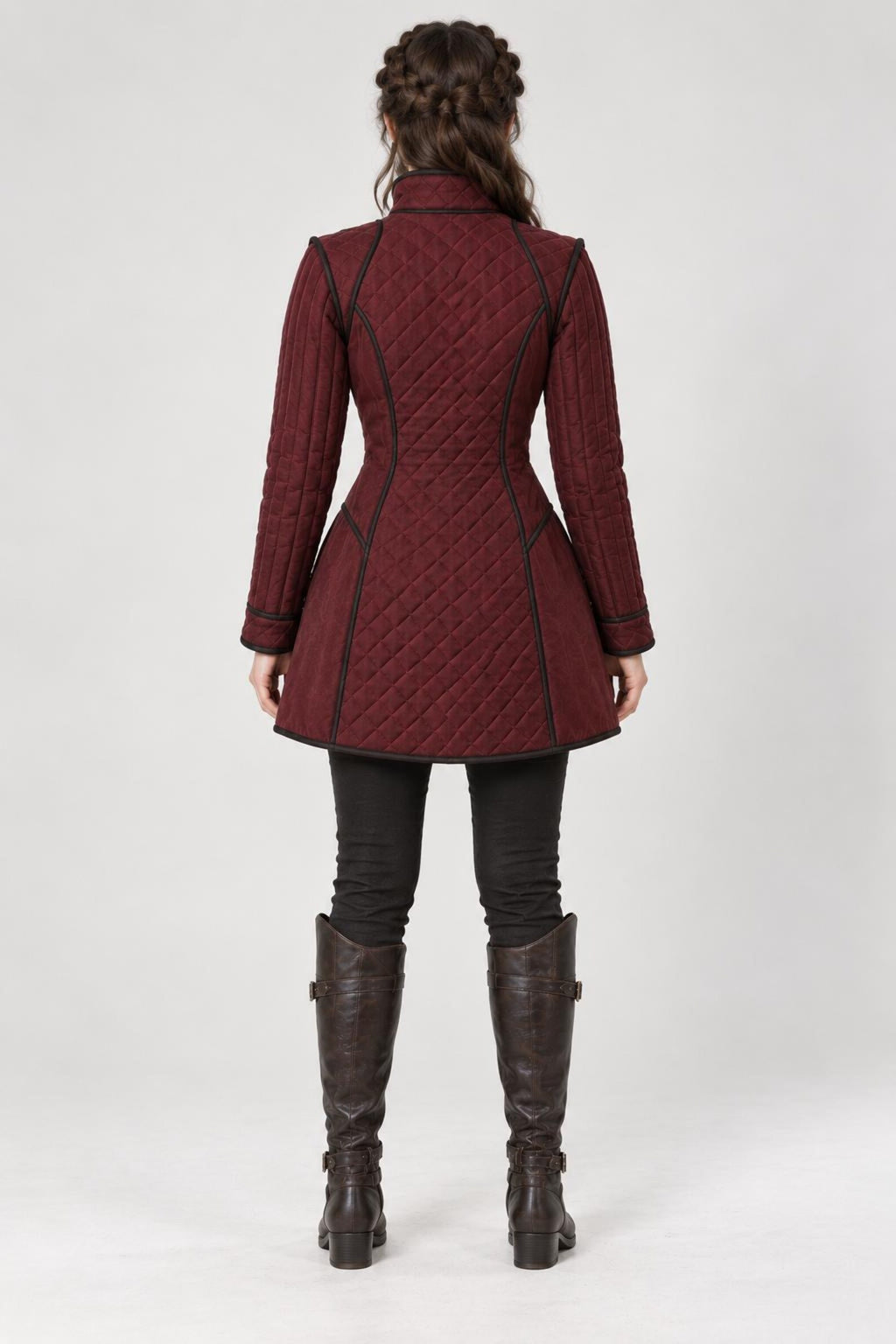 Women’s Medieval Gambeson Coat, Burgundy Quilted LARP Jacket, Renaissance Armor, Reenactment Costume