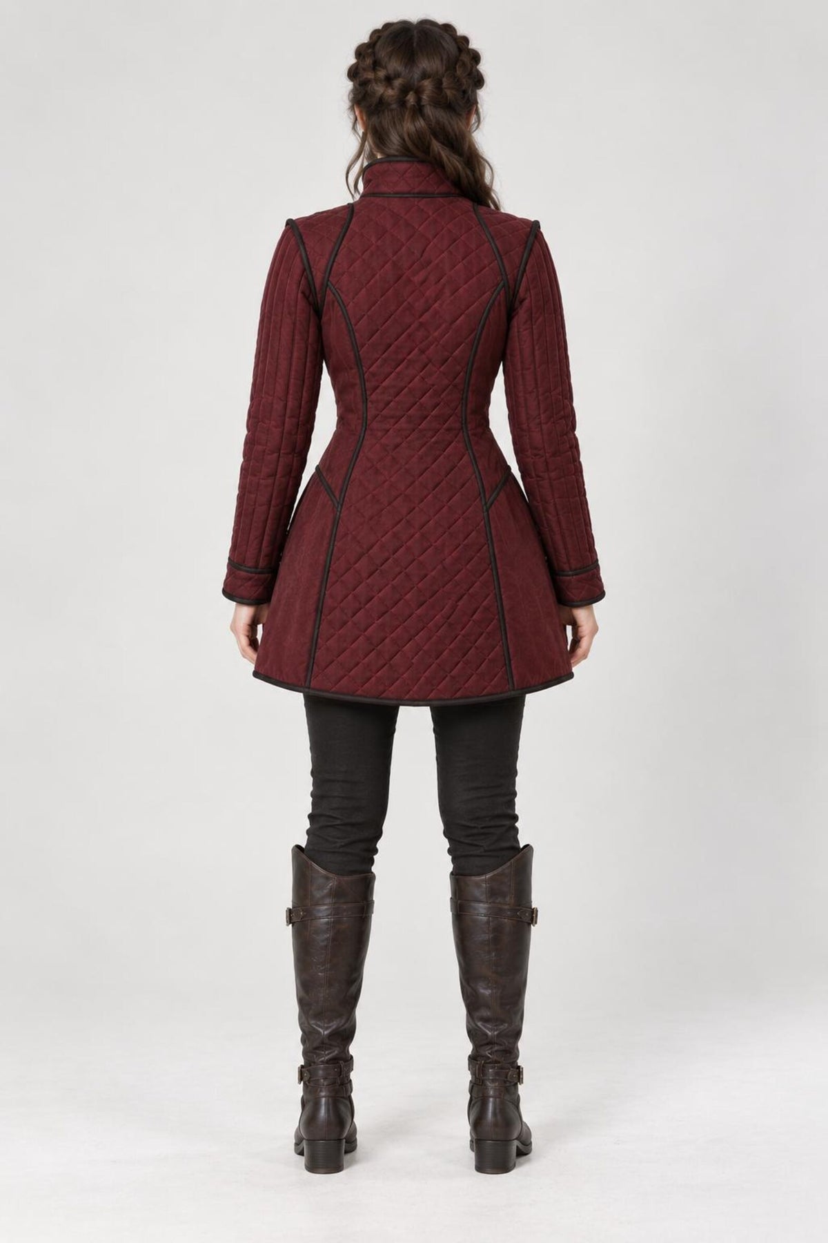 Women’s Medieval Gambeson Coat, Burgundy Quilted LARP Jacket, Renaissance Armor, Reenactment Costume