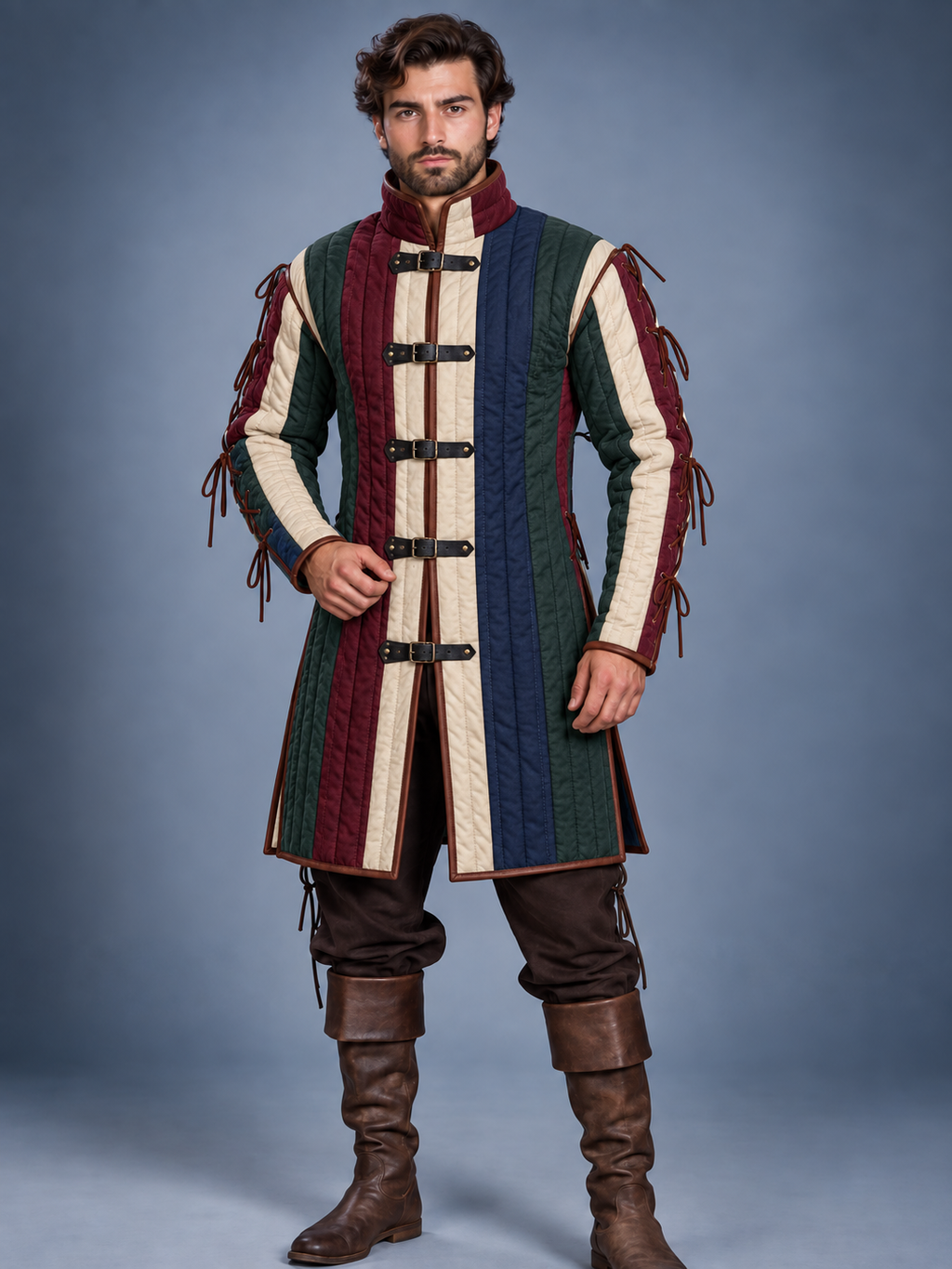 Multicolor Men's Gambeson, Quilted Medieval Armor Coat, LARP Reenactment Costume