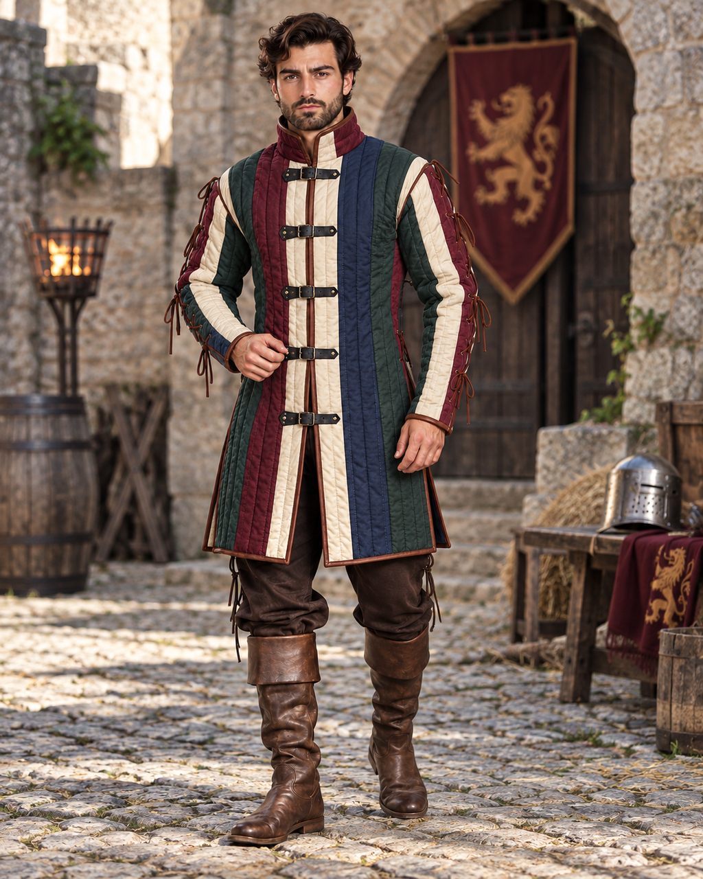 Multicolor Men's Gambeson, Quilted Medieval Armor Coat, LARP Reenactment Costume