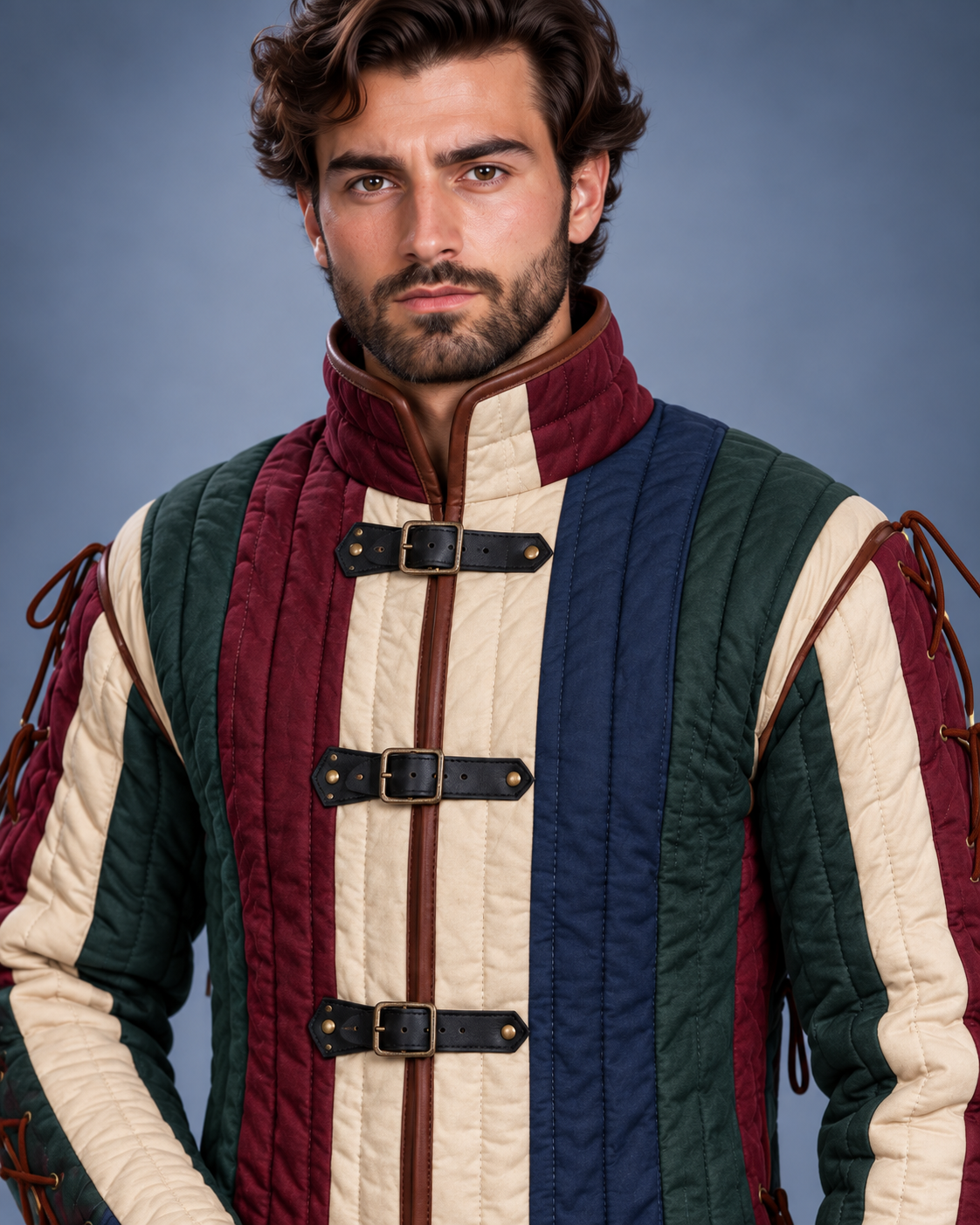 Multicolor Men's Gambeson, Quilted Medieval Armor Coat, LARP Reenactment Costume