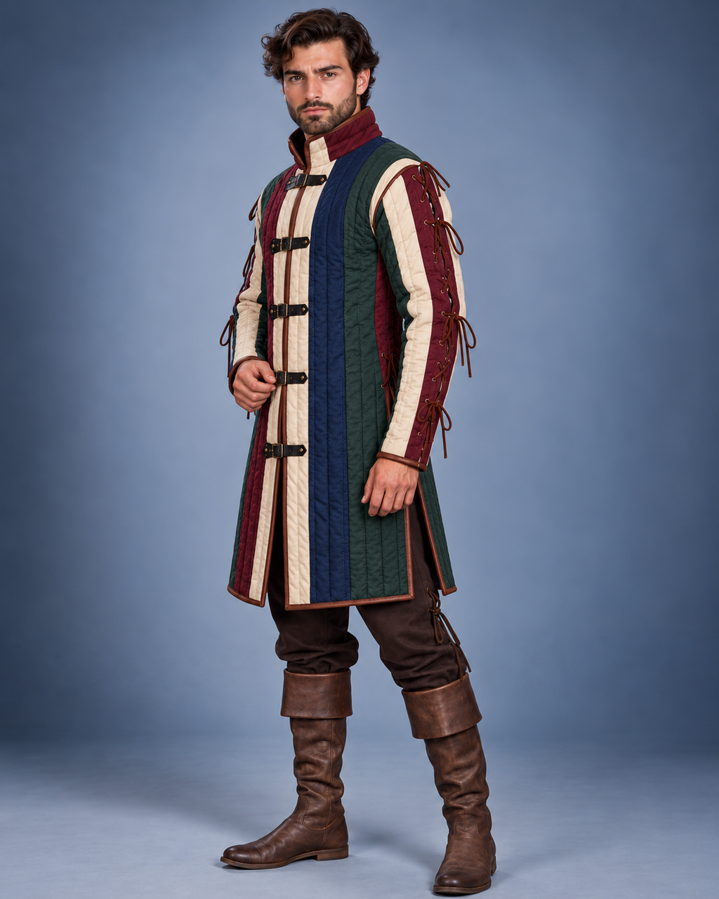 Multicolor Men's Gambeson, Quilted Medieval Armor Coat, LARP Reenactment Costume