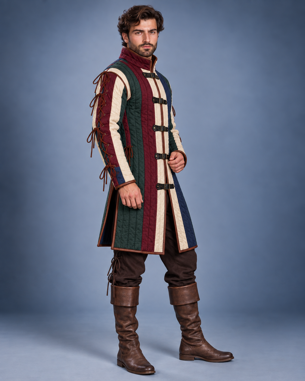 Multicolor Men's Gambeson, Quilted Medieval Armor Coat, LARP Reenactment Costume