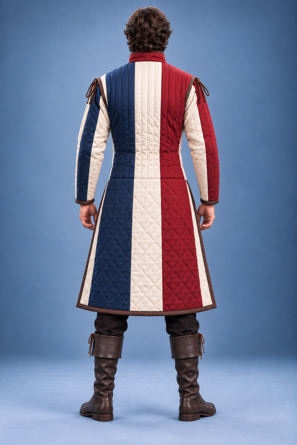 Men's Medieval Gambeson, Red Blue Quilted Armor Coat, LARP Costume, Renaissance Faire Jacket