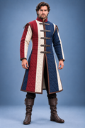 Men's Medieval Gambeson, Red Blue Quilted Armor Coat, LARP Costume, Renaissance Faire Jacket