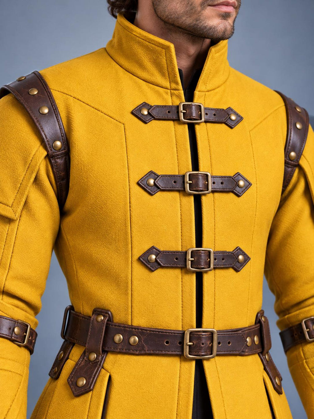 Men's Medieval Gambeson Coat, Yellow Padded Armor Jacket, LARP Reenactment Costume