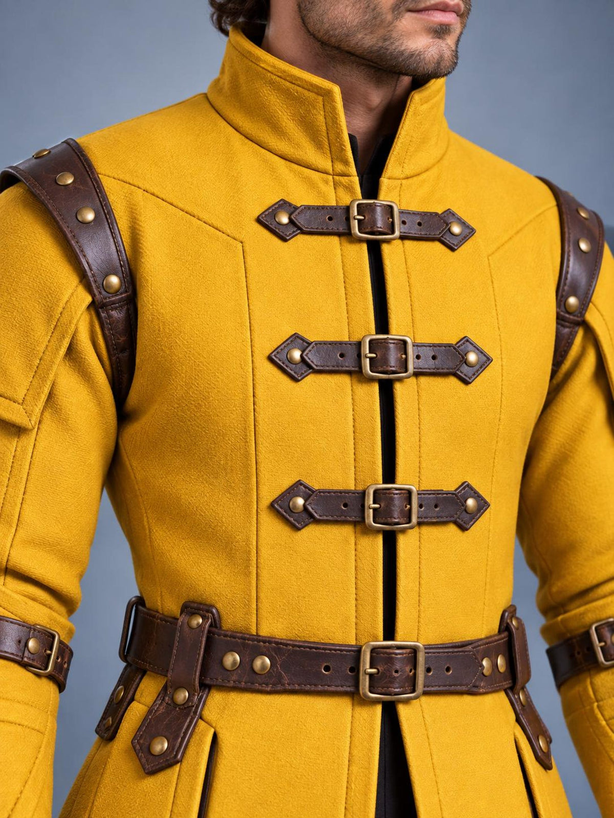 Men's Medieval Gambeson Coat, Yellow Padded Armor Jacket, LARP Reenactment Costume