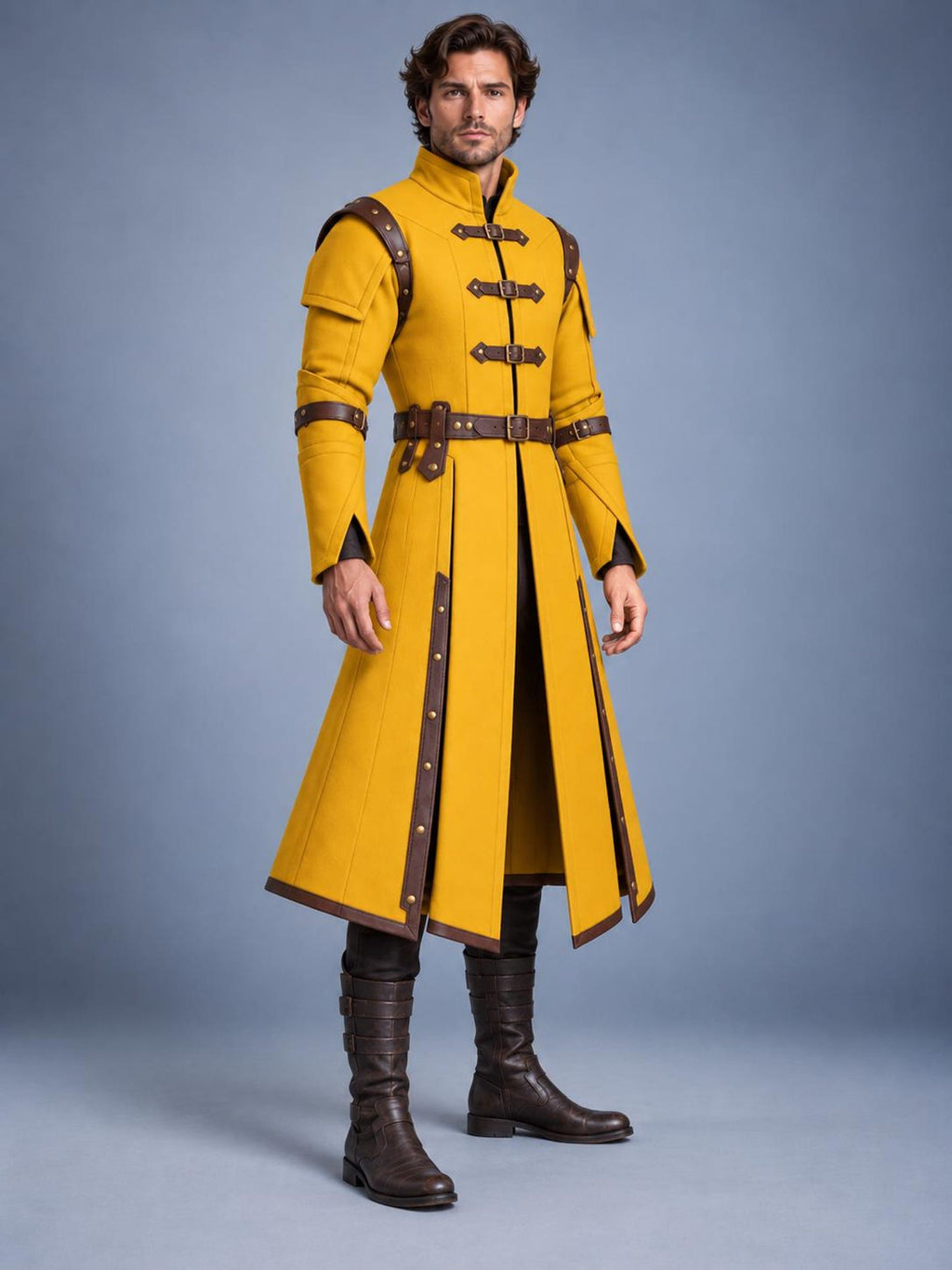 Men's Medieval Gambeson Coat, Yellow Padded Armor Jacket, LARP Reenactment Costume