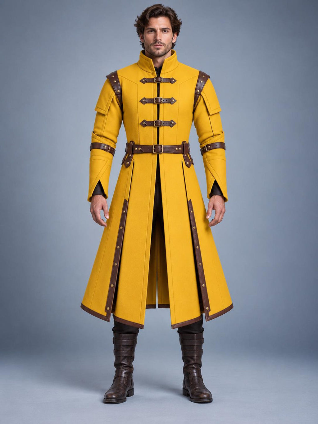 Men's Medieval Gambeson Coat, Yellow Padded Armor Jacket, LARP Reenactment Costume