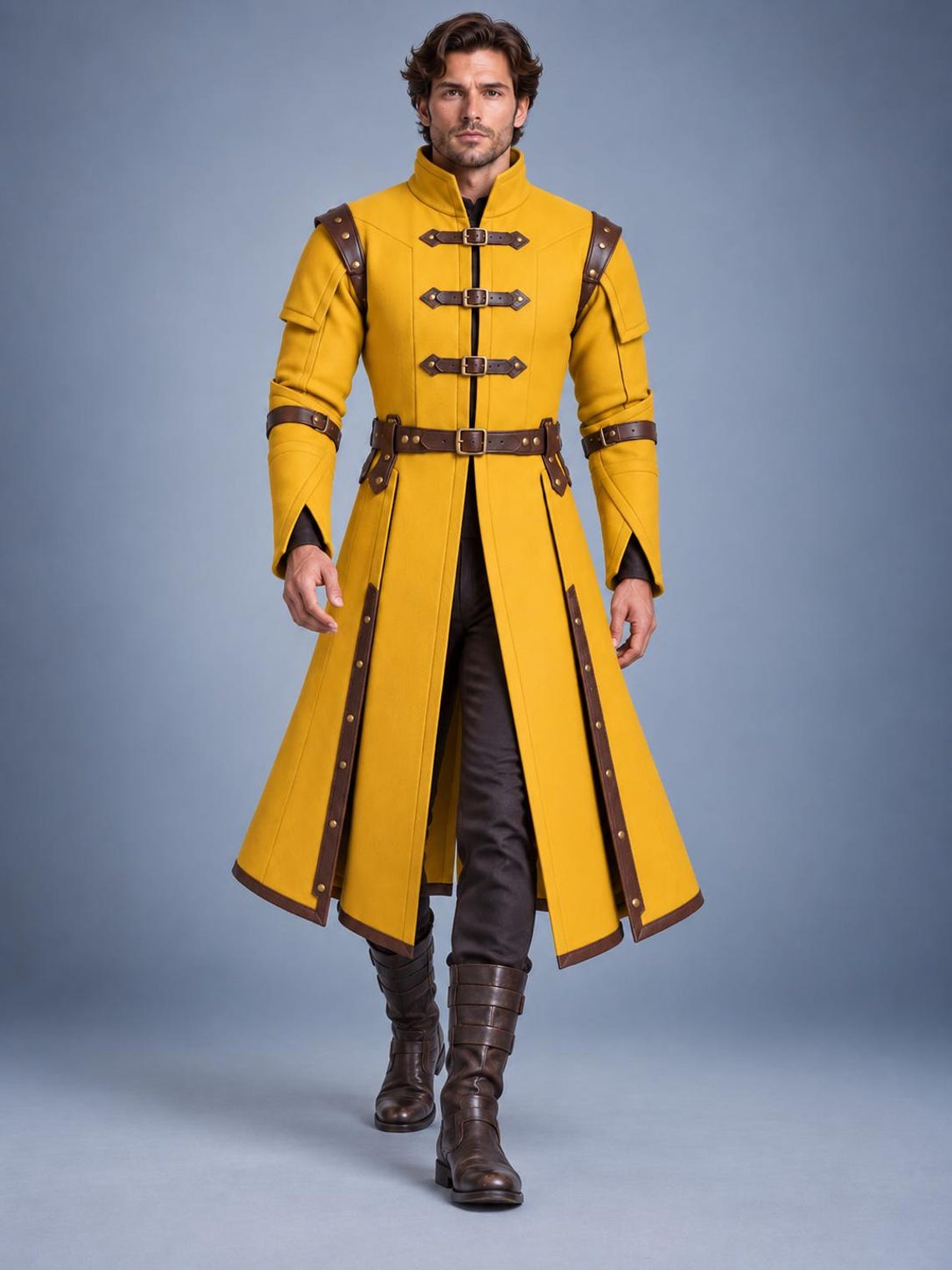 Men's Medieval Gambeson Coat, Yellow Padded Armor Jacket, LARP Reenactment Costume