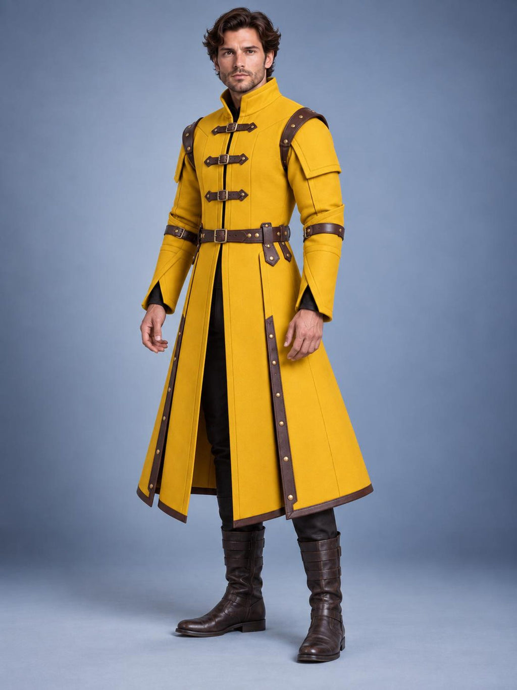 Men's Medieval Gambeson Coat, Yellow Padded Armor Jacket, LARP Reenactment Costume