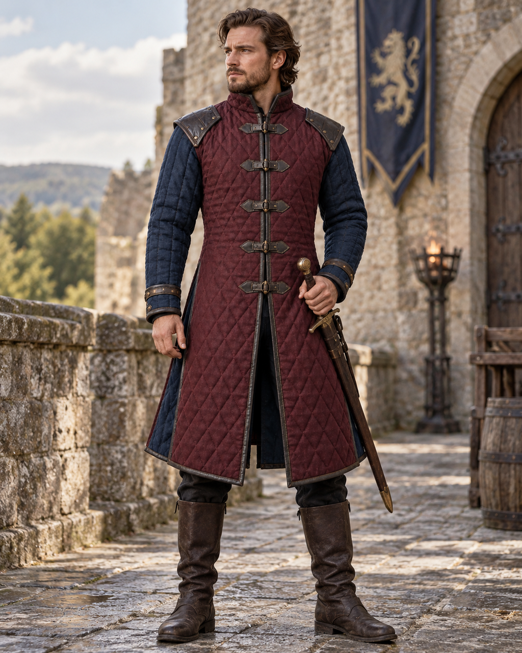Men's Medieval Gambeson Quilted Armor Coat, LARP Reenactment Knight Costume, Renaissance Padded Jacket