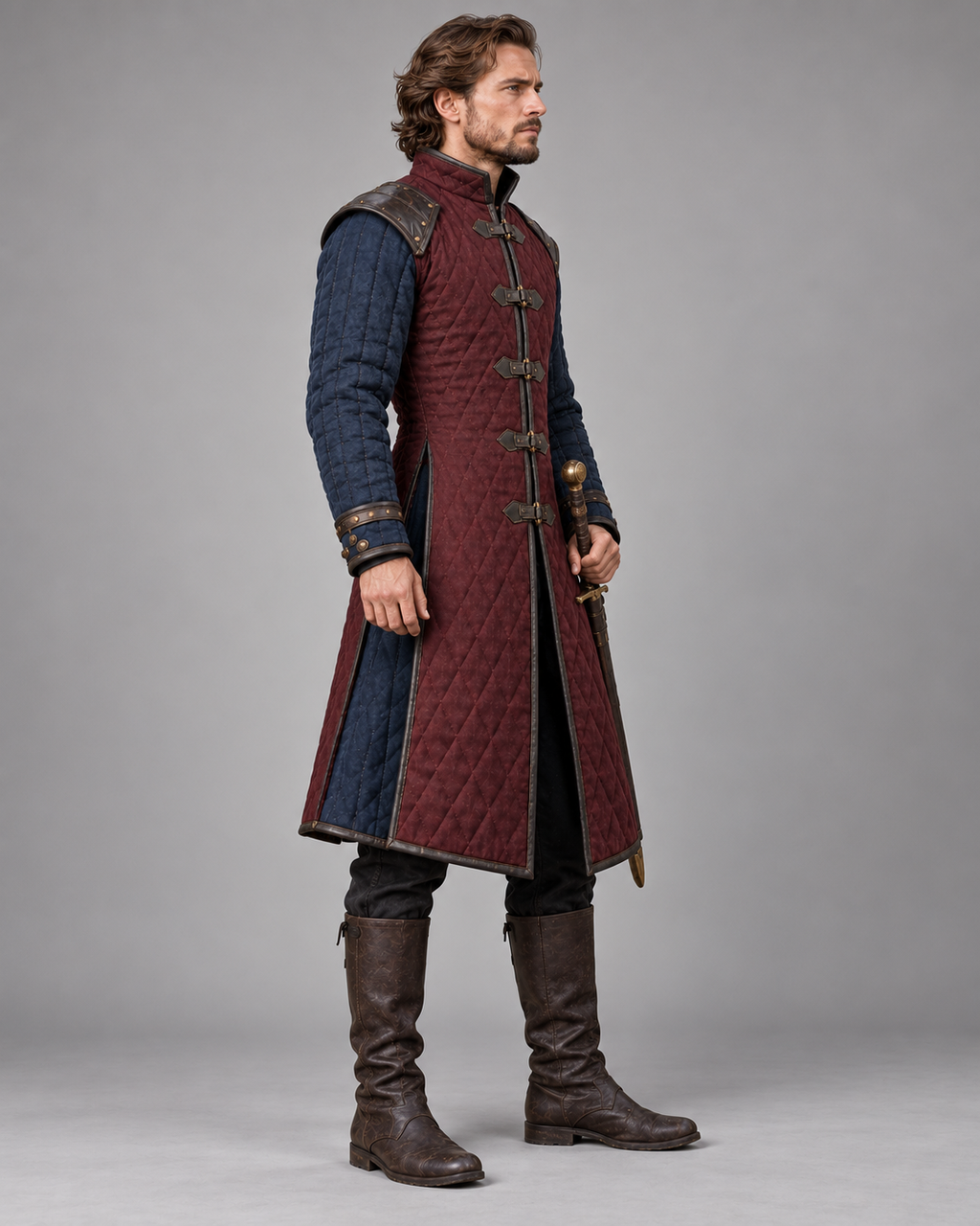 Men's Medieval Gambeson Quilted Armor Coat, LARP Reenactment Knight Costume, Renaissance Padded Jacket
