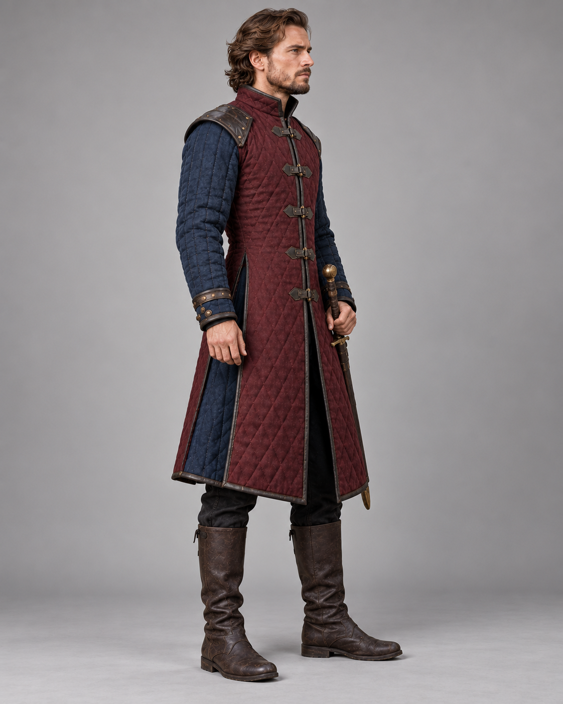 Men's Medieval Gambeson Quilted Armor Coat, LARP Reenactment Knight Costume, Renaissance Padded Jacket