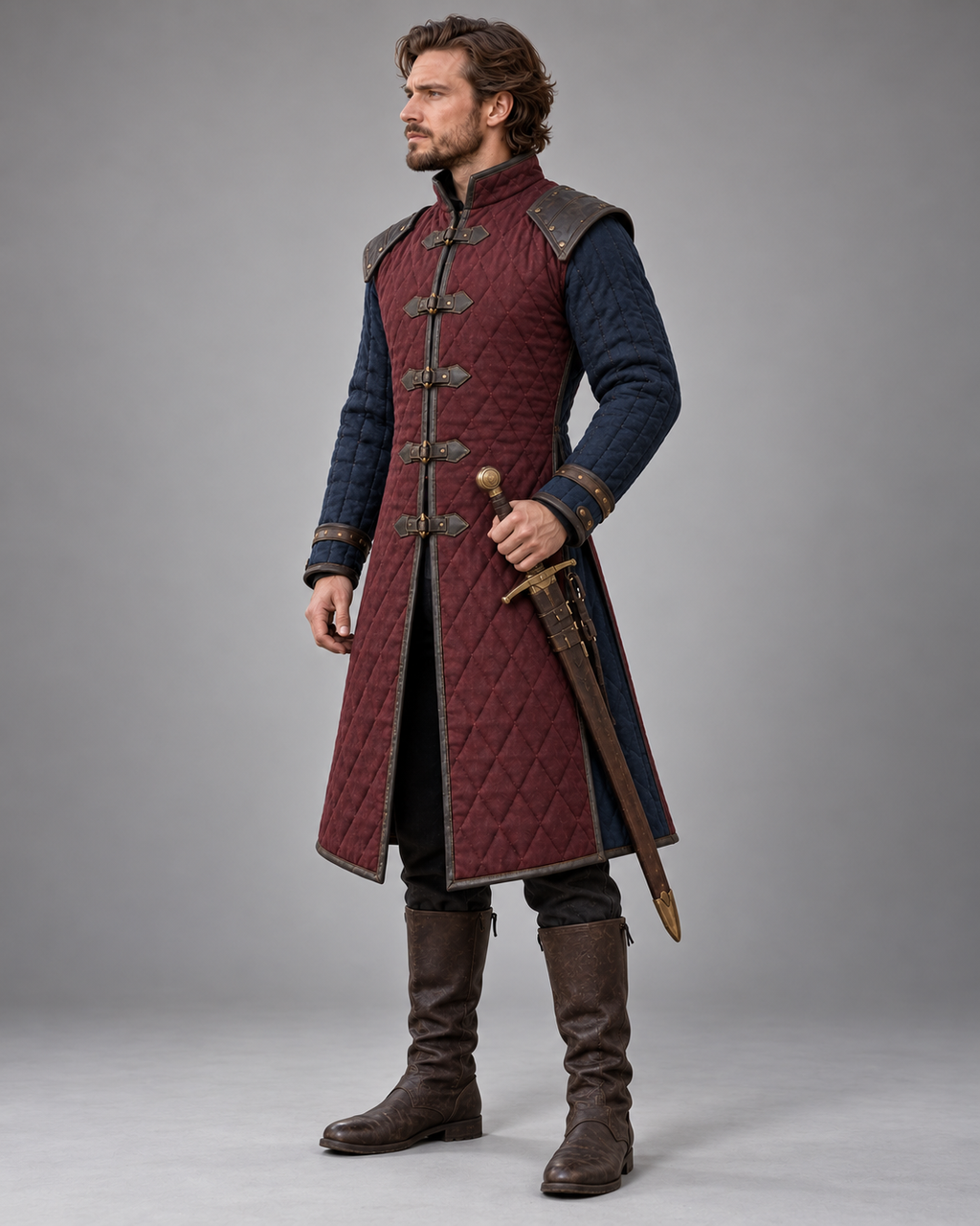 Men's Medieval Gambeson Quilted Armor Coat, LARP Reenactment Knight Costume, Renaissance Padded Jacket