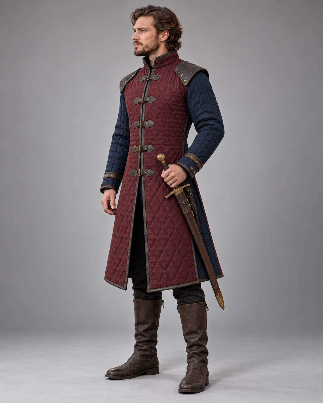 Men's Medieval Gambeson Quilted Armor Coat, LARP Reenactment Knight Costume, Renaissance Padded Jacket