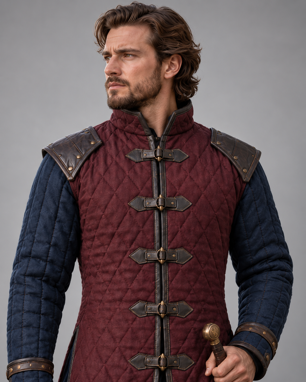 Men's Medieval Gambeson Quilted Armor Coat, LARP Reenactment Knight Costume, Renaissance Padded Jacket
