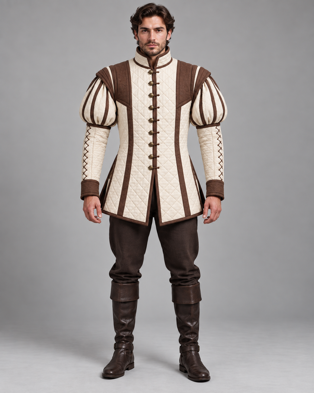 Mens Renaissance Doublet, Padded Medieval Jacket, Puff Sleeve Landsknecht Costume, LARP Reenactment Historical Outfit