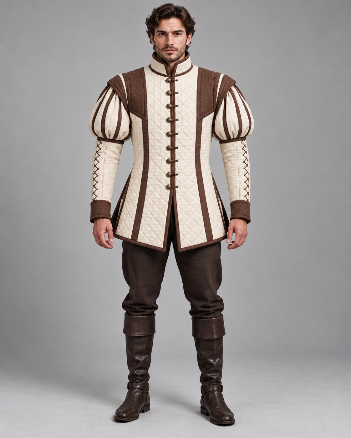 Mens Renaissance Doublet, Padded Medieval Jacket, Puff Sleeve Landsknecht Costume, LARP Reenactment Historical Outfit