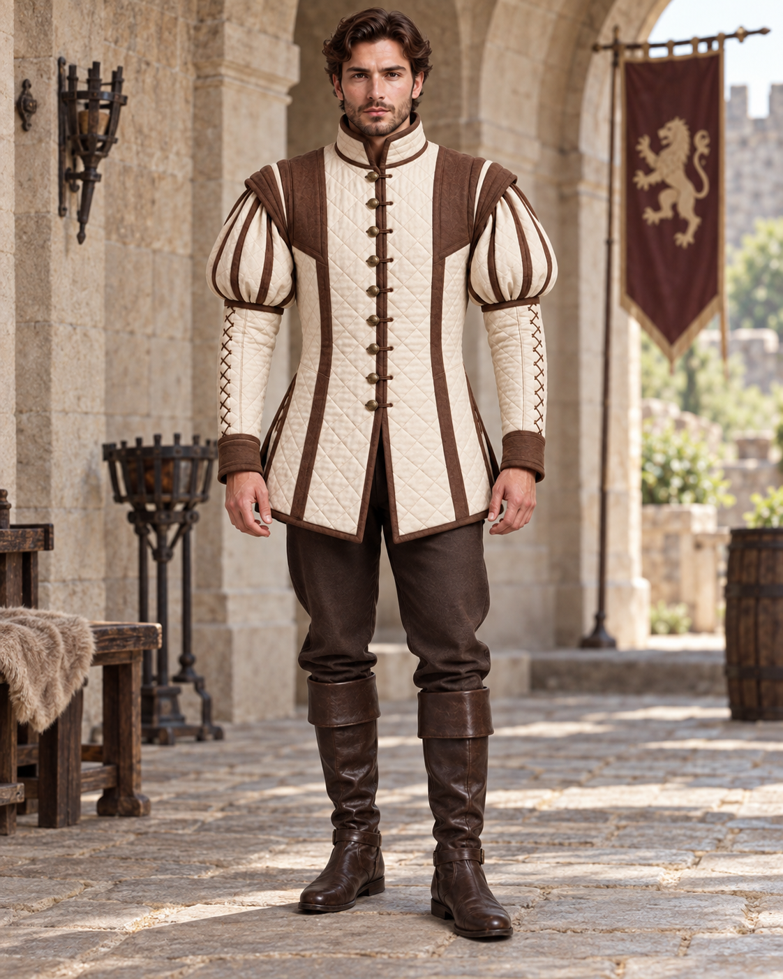 Mens Renaissance Doublet, Padded Medieval Jacket, Puff Sleeve Landsknecht Costume, LARP Reenactment Historical Outfit