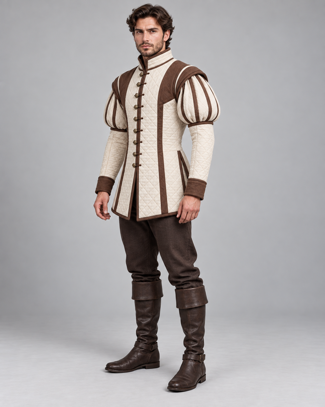 Mens Renaissance Doublet, Padded Medieval Jacket, Puff Sleeve Landsknecht Costume, LARP Reenactment Historical Outfit