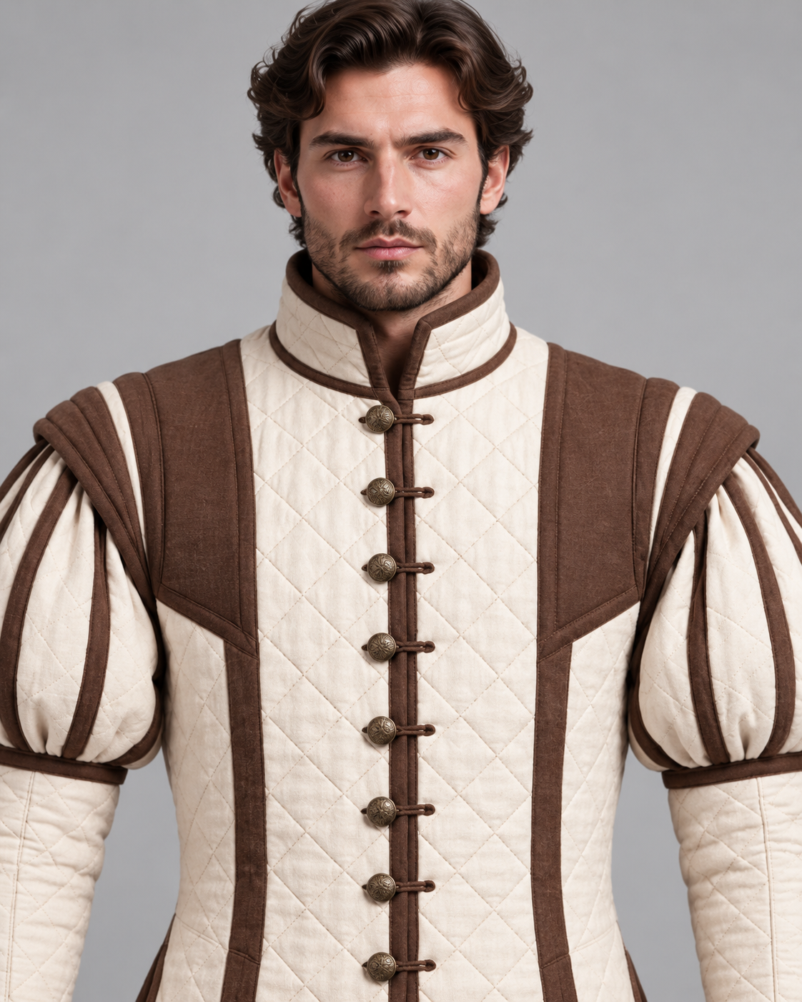 Mens Renaissance Doublet, Padded Medieval Jacket, Puff Sleeve Landsknecht Costume, LARP Reenactment Historical Outfit