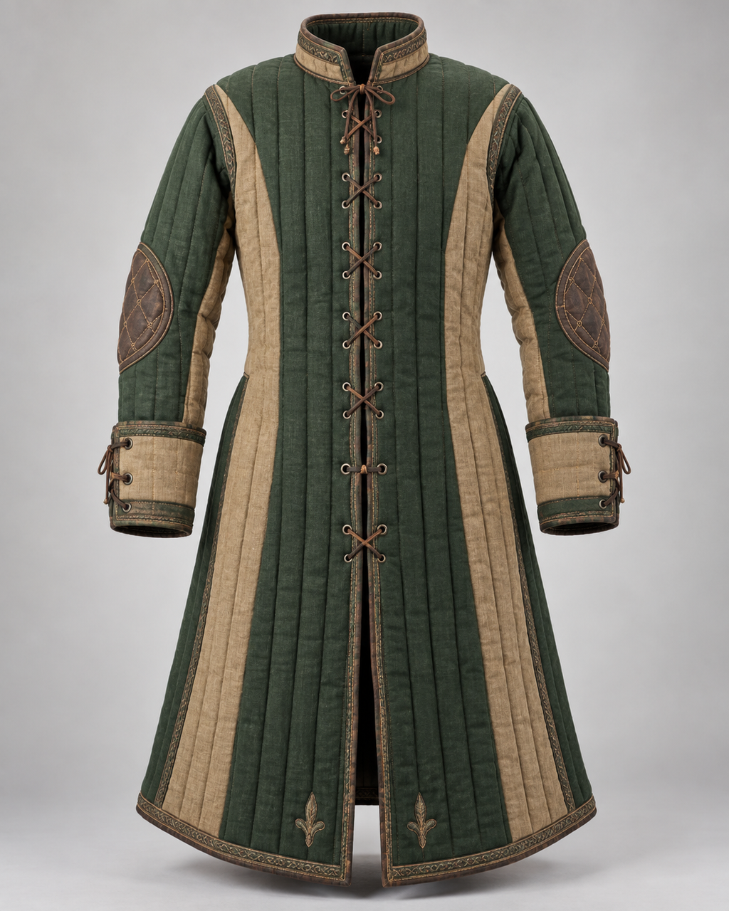 Men's Medieval Gambeson Coat, Green Quilted LARP Armor, Renaissance Reenactment Knight Costume