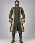 Men's Medieval Gambeson Coat, Green Quilted LARP Armor, Renaissance Reenactment Knight Costume