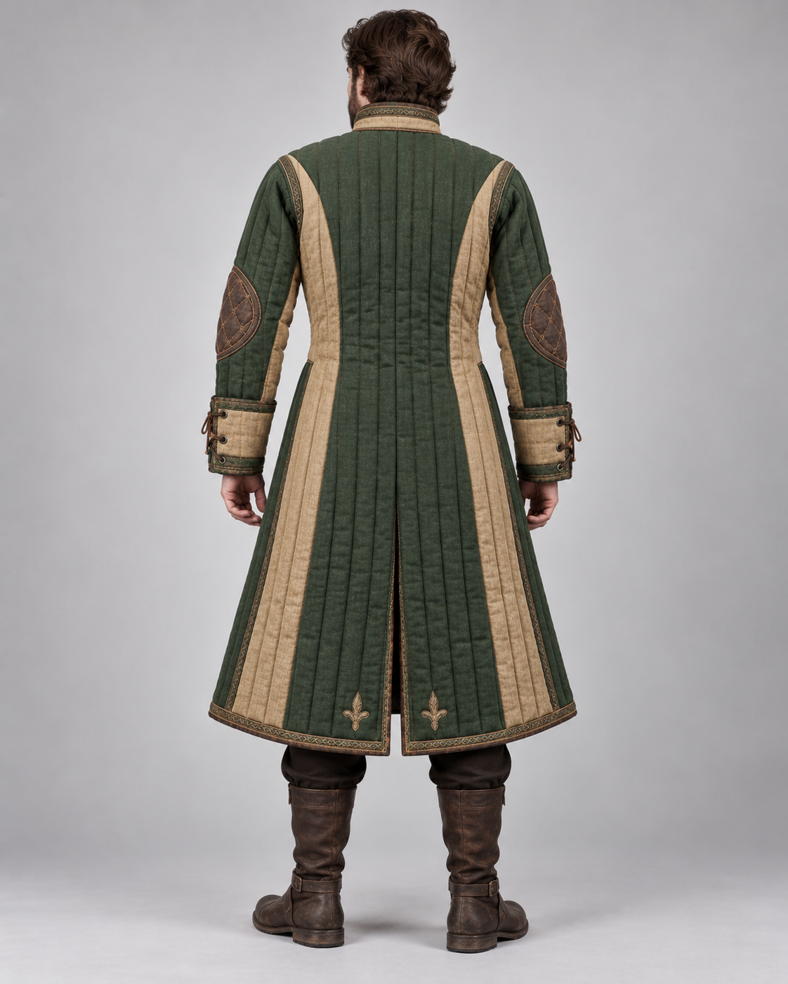Men's Medieval Gambeson Coat, Green Quilted LARP Armor, Renaissance Reenactment Knight Costume