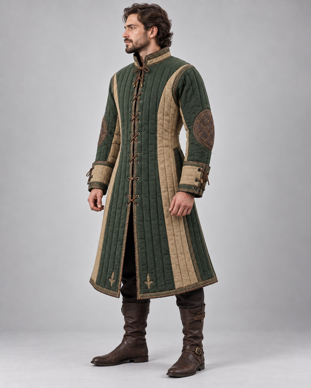 Men's Medieval Gambeson Coat, Green Quilted LARP Armor, Renaissance Reenactment Knight Costume