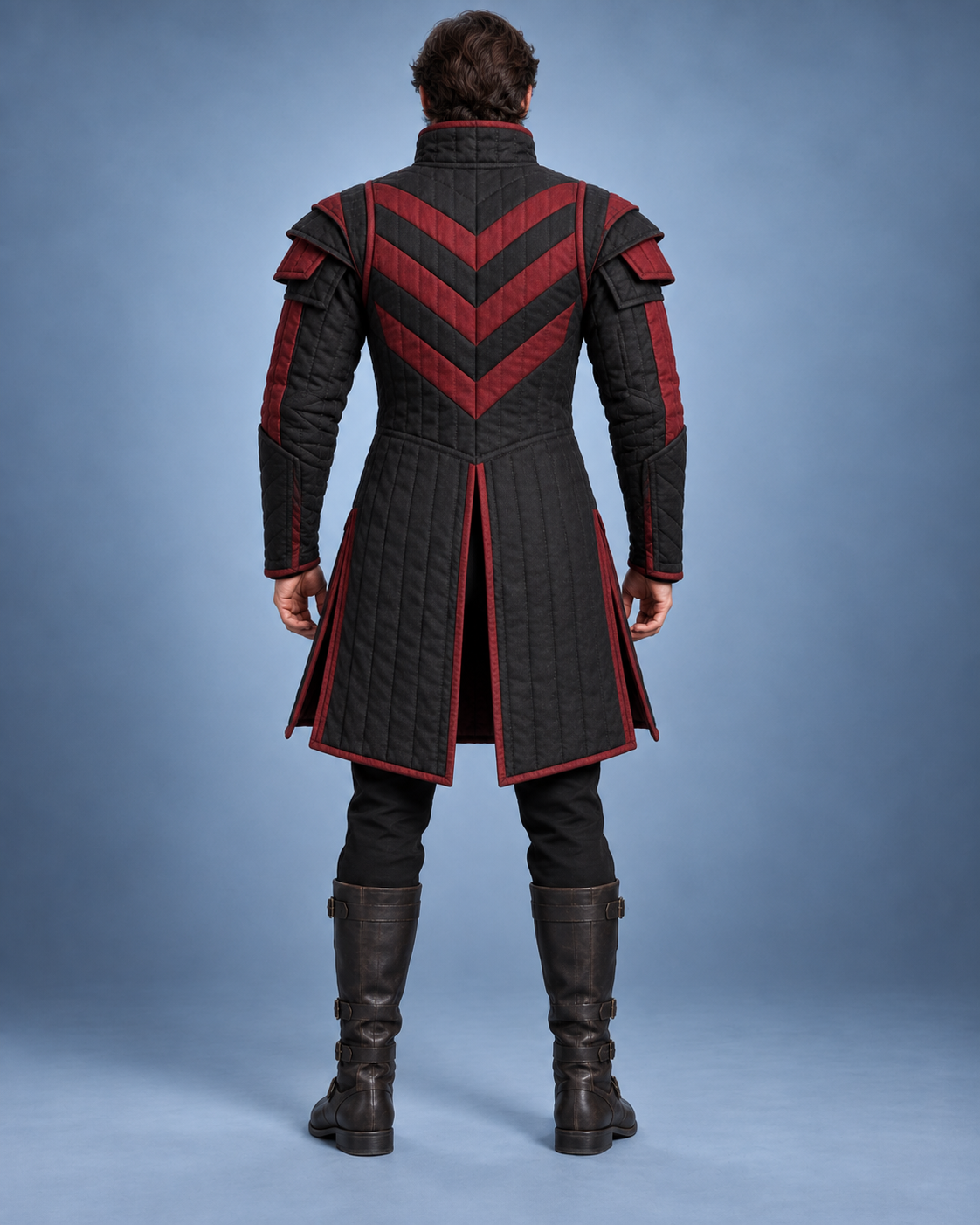 Men's Medieval Gambeson Coat, Black Red Quilted LARP Armor, Renaissance Knight Costume