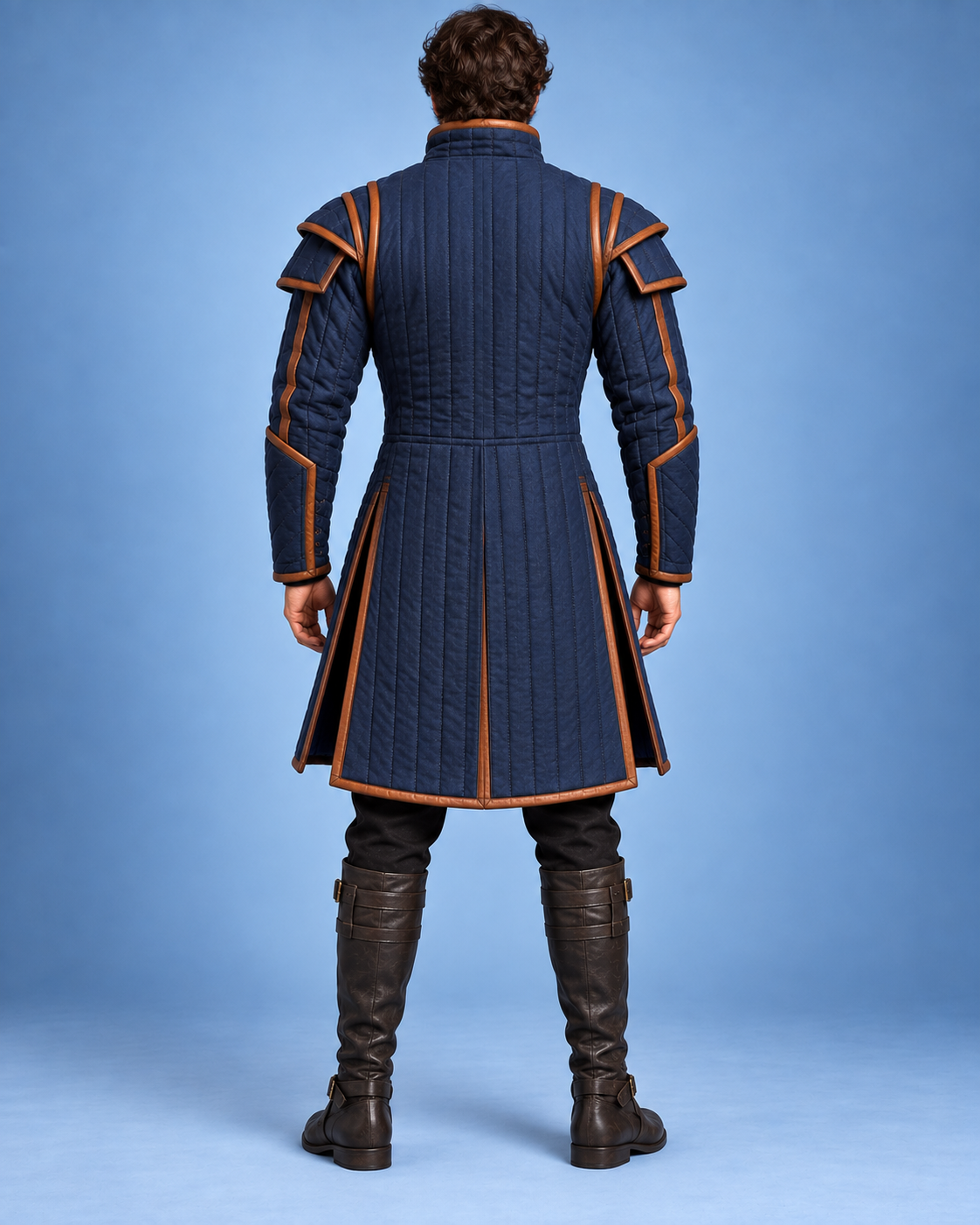 Men’s Medieval Gambeson Armor Coat, Navy Blue Quilted LARP Jacket, Renaissance Knight Reenactment Costume