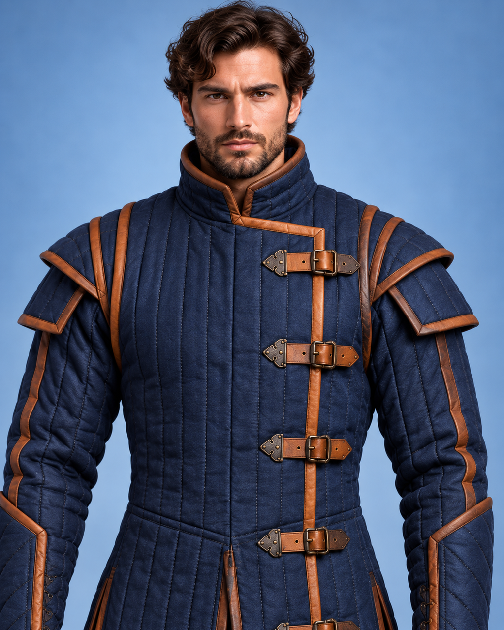 Men’s Medieval Gambeson Armor Coat, Navy Blue Quilted LARP Jacket, Renaissance Knight Reenactment Costume