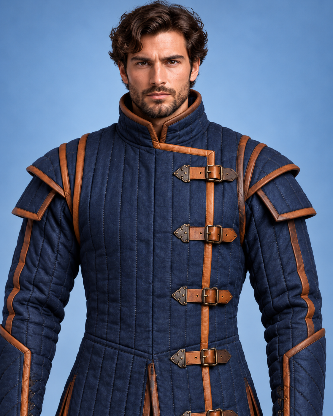 Men’s Medieval Gambeson Armor Coat, Navy Blue Quilted LARP Jacket, Renaissance Knight Reenactment Costume