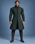 Men’s Medieval Gambeson Armor Coat, Green Quilted LARP Jacket, Renaissance Knight Reenactment Costume