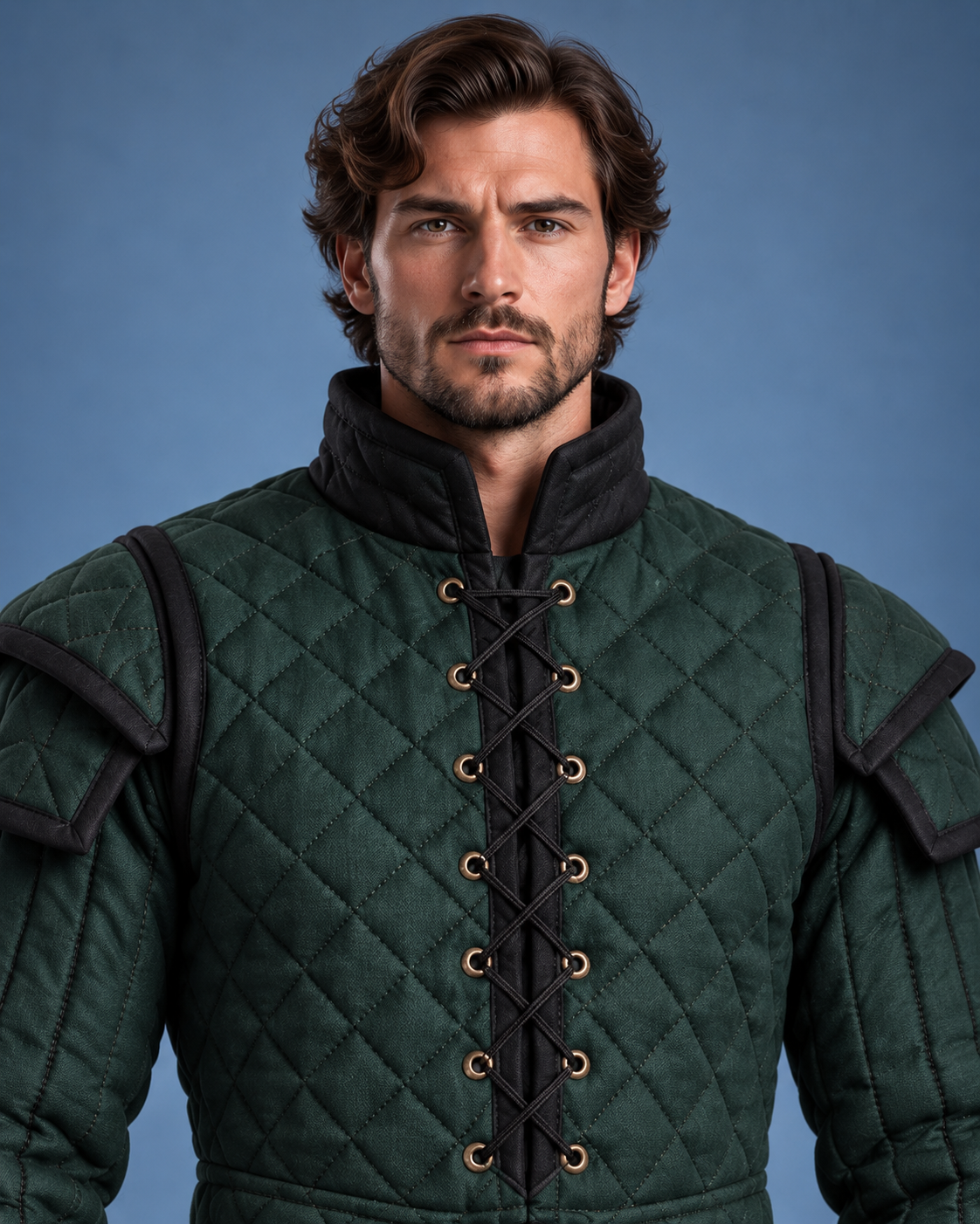 Men’s Medieval Gambeson Armor Coat, Green Quilted LARP Jacket, Renaissance Knight Reenactment Costume