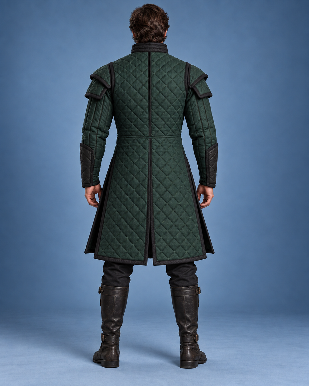 Men’s Medieval Gambeson Armor Coat, Green Quilted LARP Jacket, Renaissance Knight Reenactment Costume