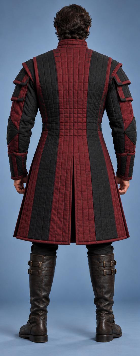 Men’s Medieval Gambeson Coat, Red Black Quilted LARP Armor, Renaissance Knight Reenactment Costume