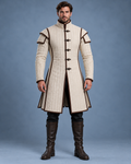 Men’s Medieval Gambeson Coat, Ivory Quilted LARP Armor, Renaissance Knight Reenactment Costume, Padded Jacket