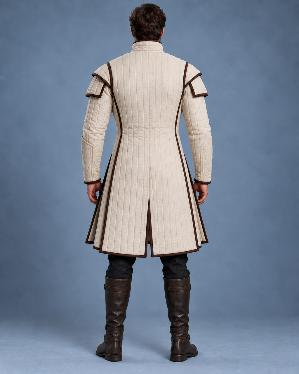 Men’s Medieval Gambeson Coat, Ivory Quilted LARP Armor, Renaissance Knight Reenactment Costume, Padded Jacket
