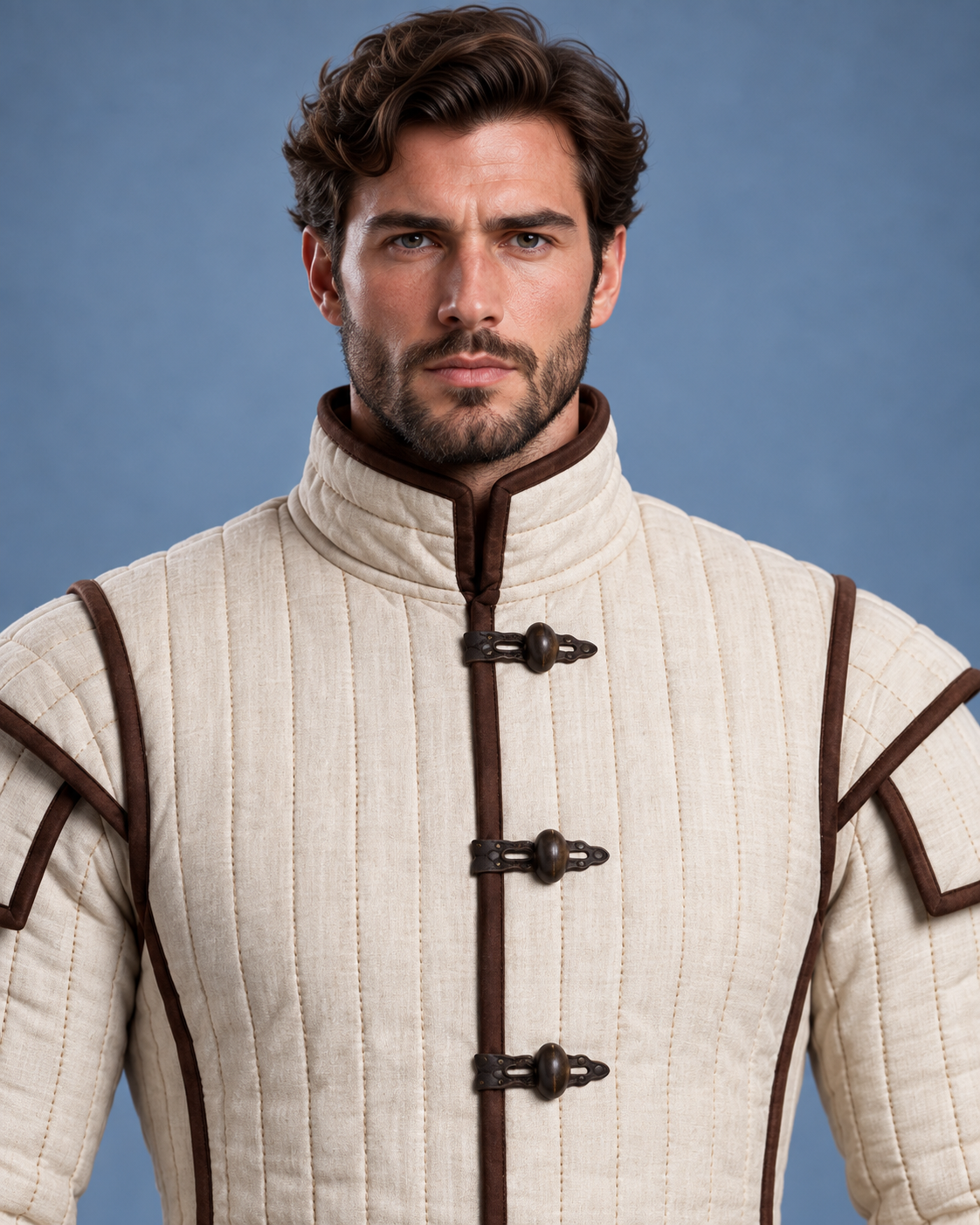 Men’s Medieval Gambeson Coat, Ivory Quilted LARP Armor, Renaissance Knight Reenactment Costume, Padded Jacket