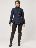 Women’s Medieval Gambeson Jacket, Navy Quilted LARP Armor, Renaissance Knight Coat, Fantasy Reenactment Costume