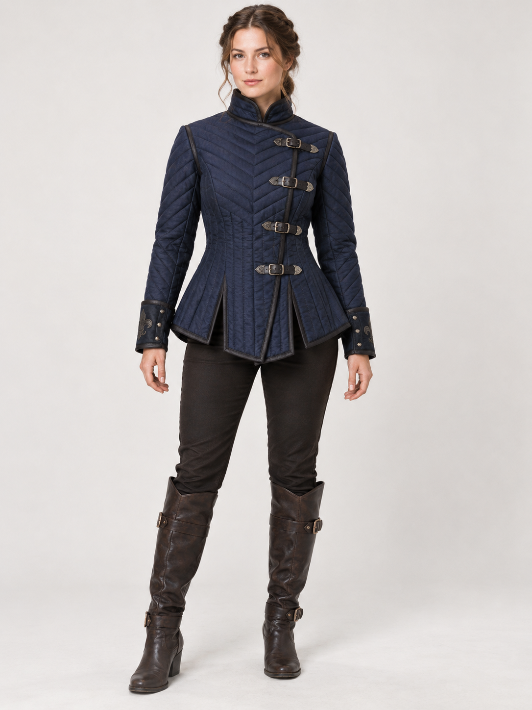 Women’s Medieval Gambeson Jacket, Navy Quilted LARP Armor, Renaissance Knight Coat, Fantasy Reenactment Costume