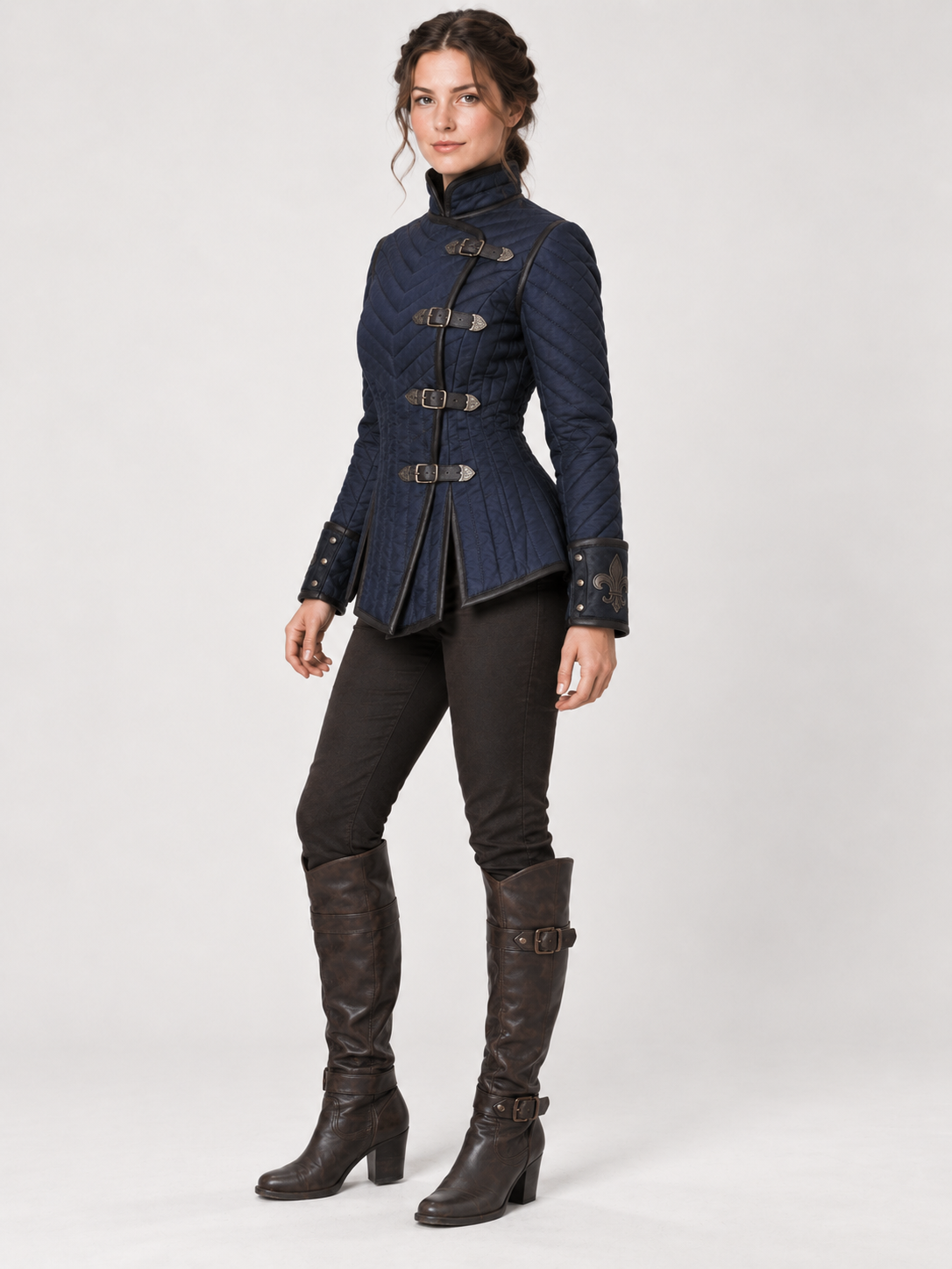 Women’s Medieval Gambeson Jacket, Navy Quilted LARP Armor, Renaissance Knight Coat, Fantasy Reenactment Costume