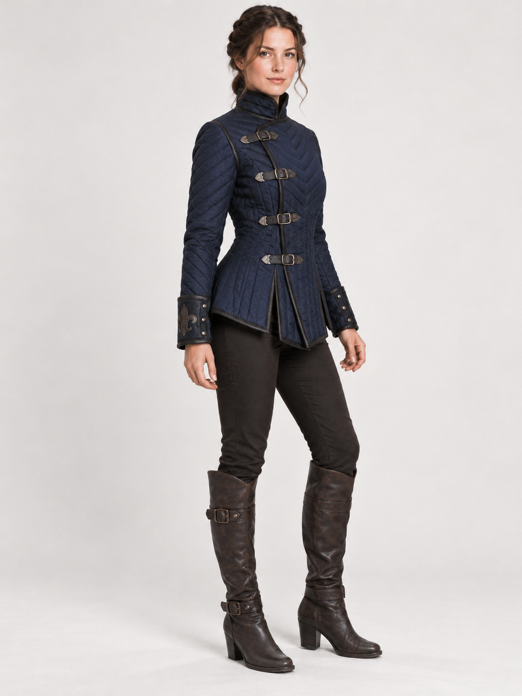 Women’s Medieval Gambeson Jacket, Navy Quilted LARP Armor, Renaissance Knight Coat, Fantasy Reenactment Costume